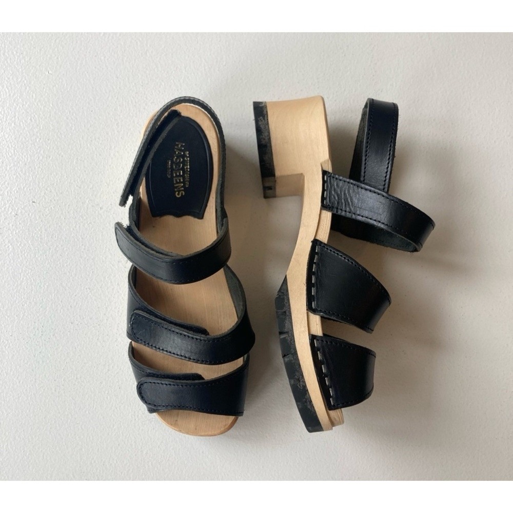 Swedish Hasbeens Tracta Wooden Heel Sandals EU 39/US 9